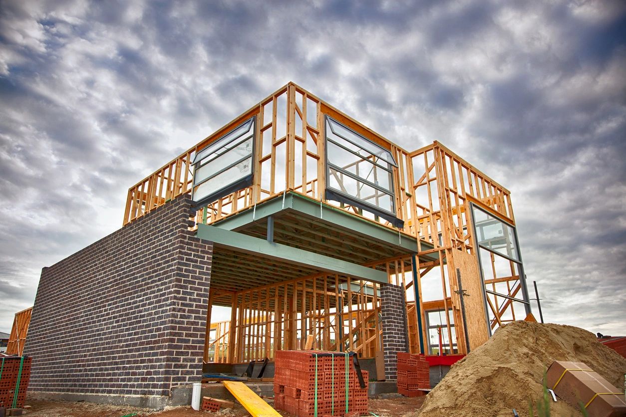 Modern house under construction brick framing